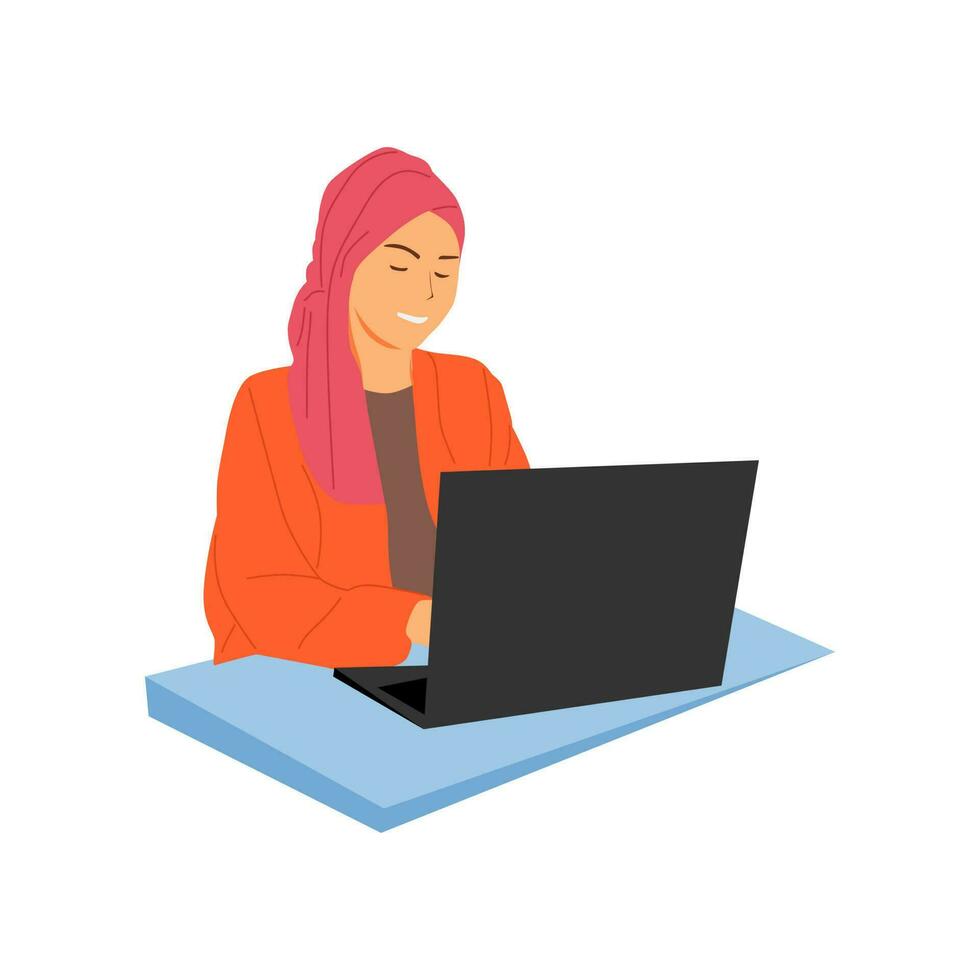 vecteur illustration de une hijab femme travail dans un Bureau