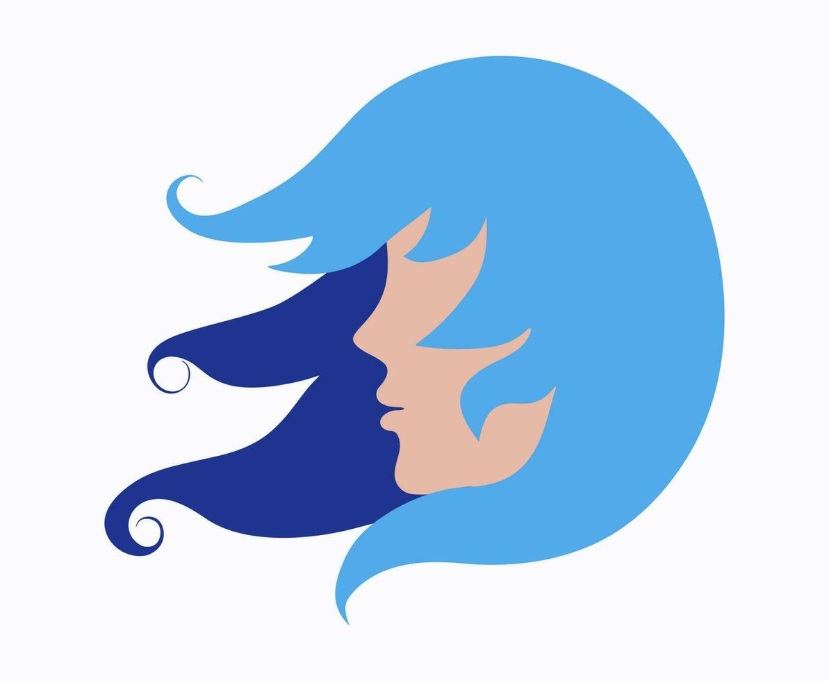 silhouette de une Jeune femme, une fille. icône, portrait, longue brillant cheveux. signe de une coiffeur, cheveux salon. cheveux se soucier, beauté industrie. vecteur graphique.