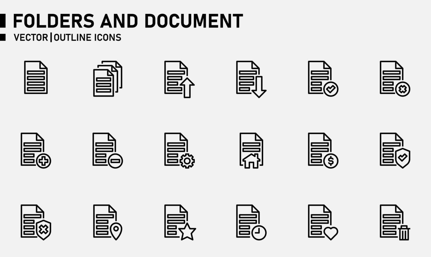 dossiers et jeu d & # 39; icônes de contour de document vecteur