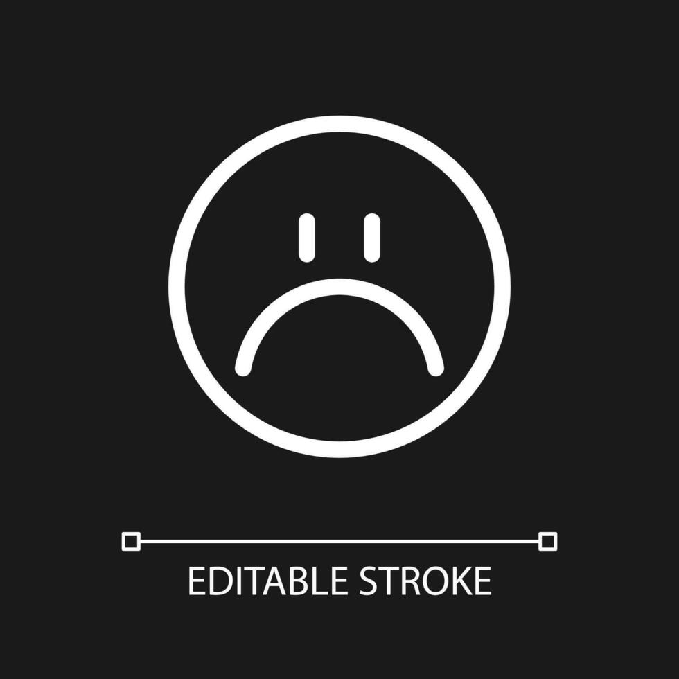 triste visage pixel parfait blanc linéaire ui icône pour foncé thème. sentiments expression. retour. vecteur ligne pictogramme. isolé utilisateur interface symbole pour nuit mode. modifiable accident vasculaire cérébral