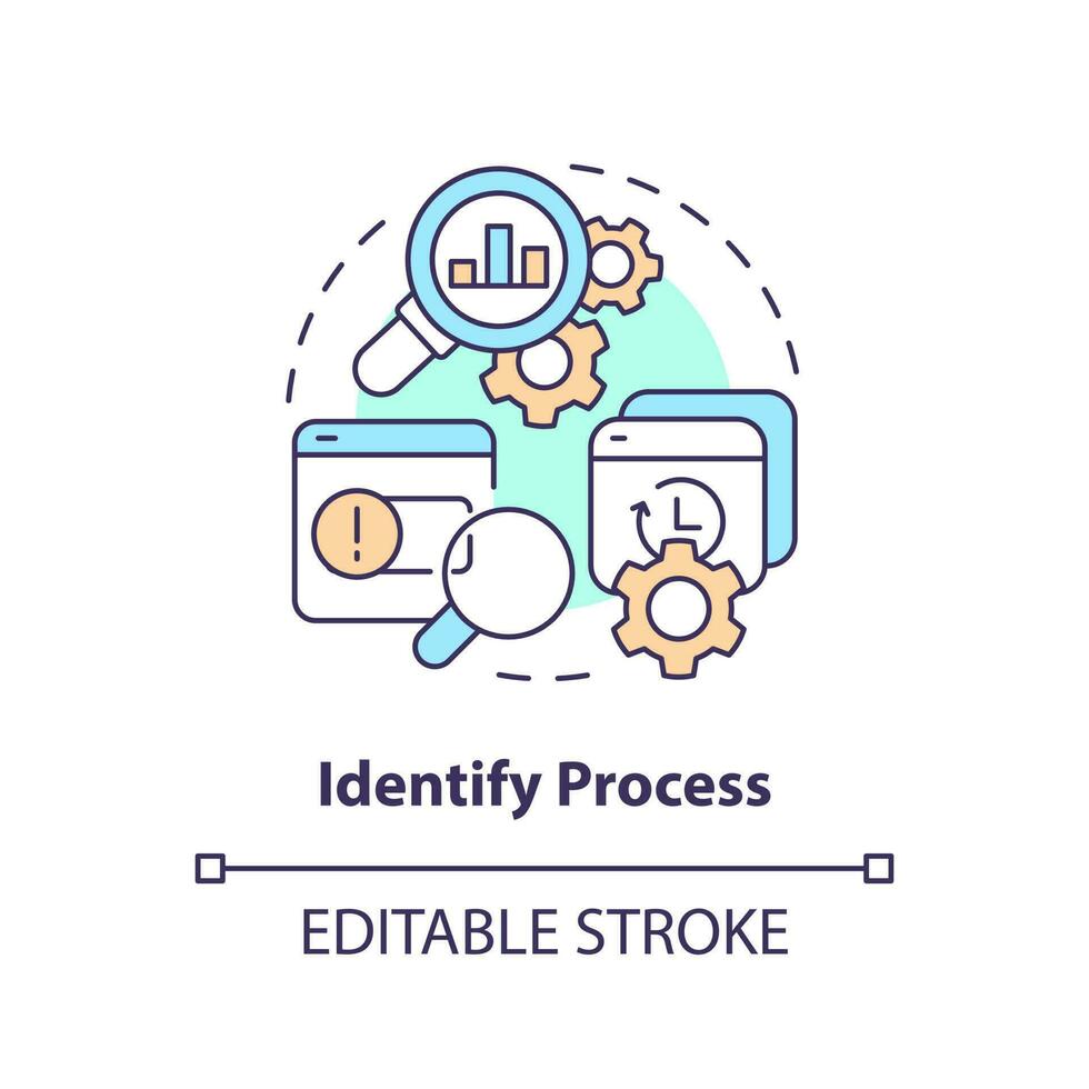 identifier processus concept icône. smed usage. maigre gestion. performance amélioration abstrait idée mince ligne illustration. isolé contour dessin. modifiable accident vasculaire cérébral vecteur