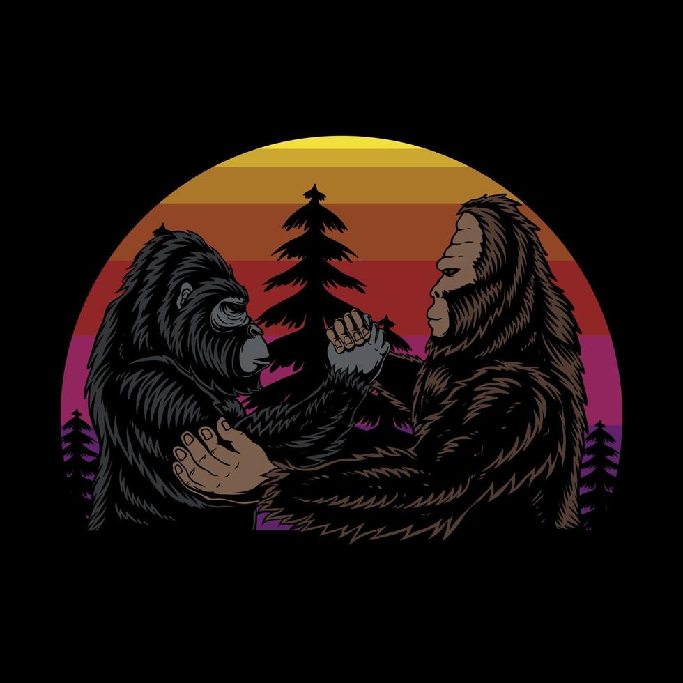 illustration vectorielle rétro bigfoot et gorilla brothers vecteur