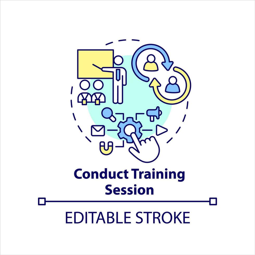 conduite formation session concept icône. fournir apprentissage pour employé. améliorer compétences abstrait idée mince ligne illustration. isolé contour dessin. modifiable accident vasculaire cérébral vecteur