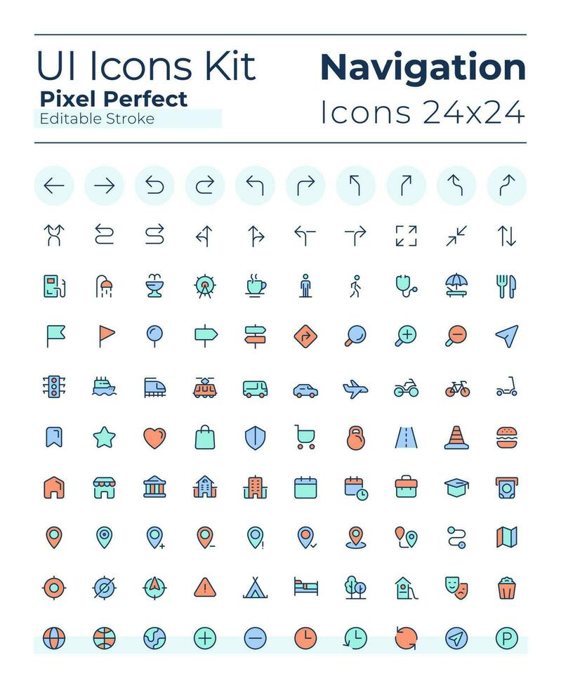 suivi réel temps emplacement pixel parfait rgb Couleur ui Icônes ensemble. précis Plans. GPS outil. interface graphique, ux conception pour mobile application. vecteur isolé pictogrammes. modifiable accident vasculaire cérébral