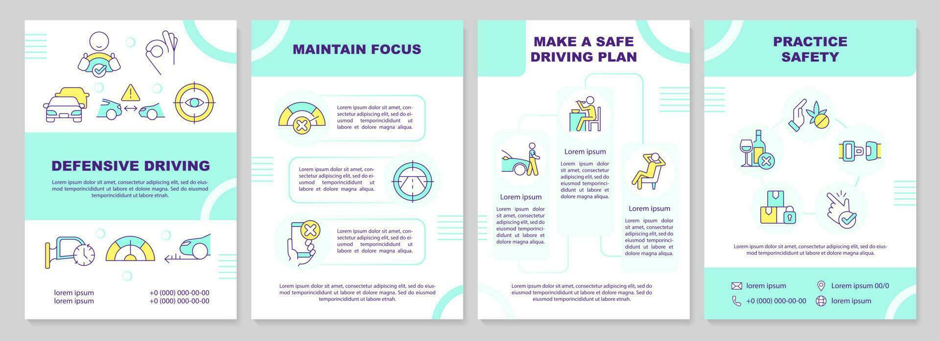 conduite sécurité brochure modèle. route règles. brochure conception avec linéaire Icônes. modifiable 4 vecteur mises en page pour présentation, annuel rapports