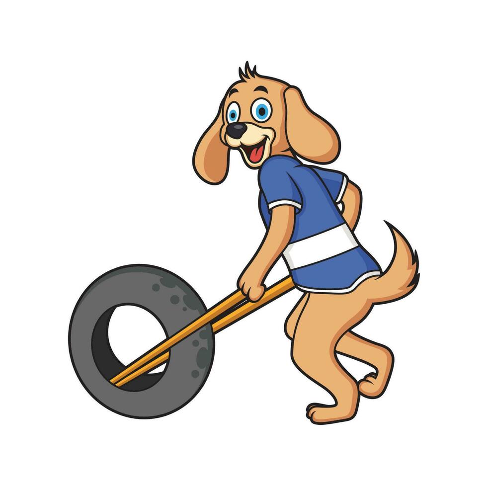chien en jouant le sien pneus. animal vecteur icône illustration, isolé sur blanc Contexte