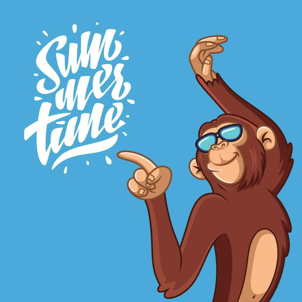cool dessin animé chimpanzés avec des lunettes sur une bleu Contexte vecteur