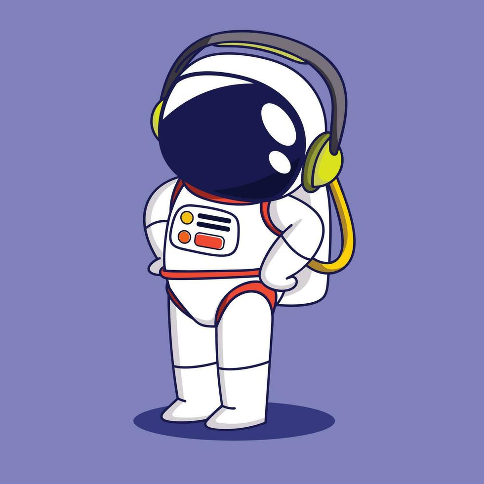 mignonne dessin animé astronaute écoute la musique avec casque de musique. astronaute personnage dans espace costume. vecteur illustration