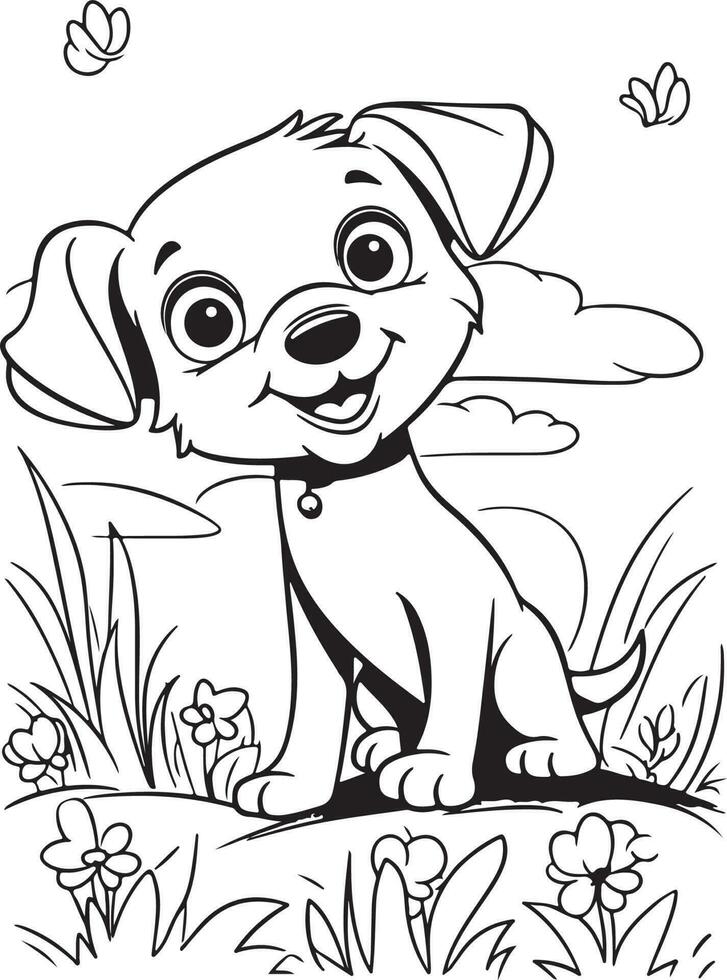 chien coloration page, chien personnage pour coloration livre vecteur