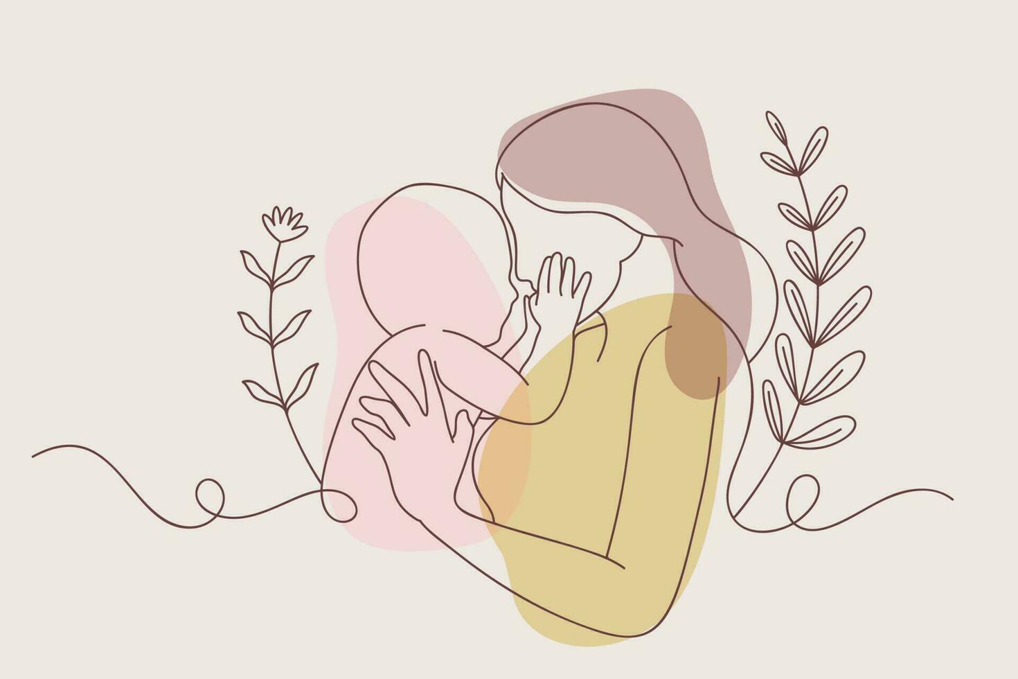 continu un Facile Célibataire abstrait ligne dessin de mère en portant bébé dans sa bras. vecteur
