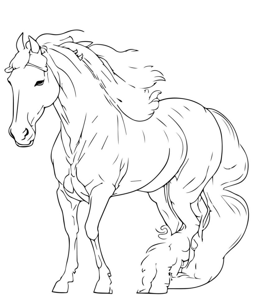 magnifique cheval ligne art coloration page pour animal coloration livre vecteur