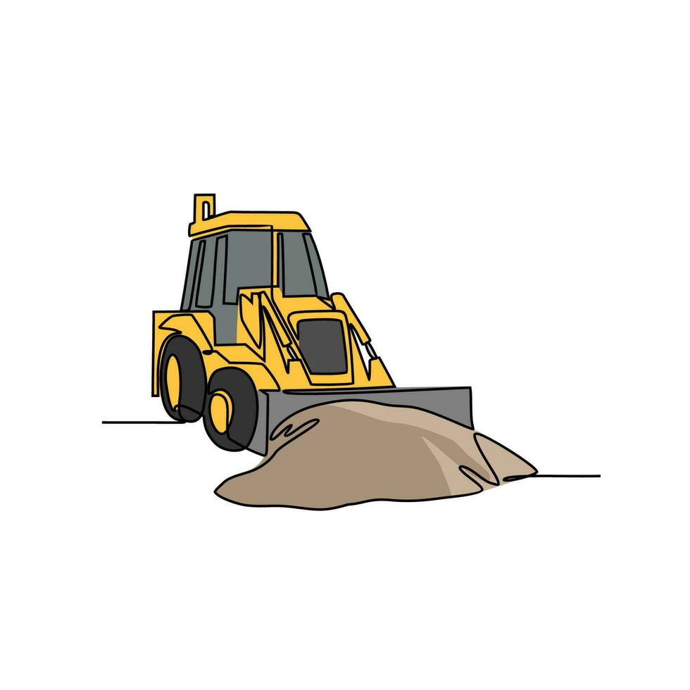 un continu ligne dessin de bulldozer dans le site projet . construction projet conception concept avec Facile linéaire style. construction projet vecteur conception illustration concept.