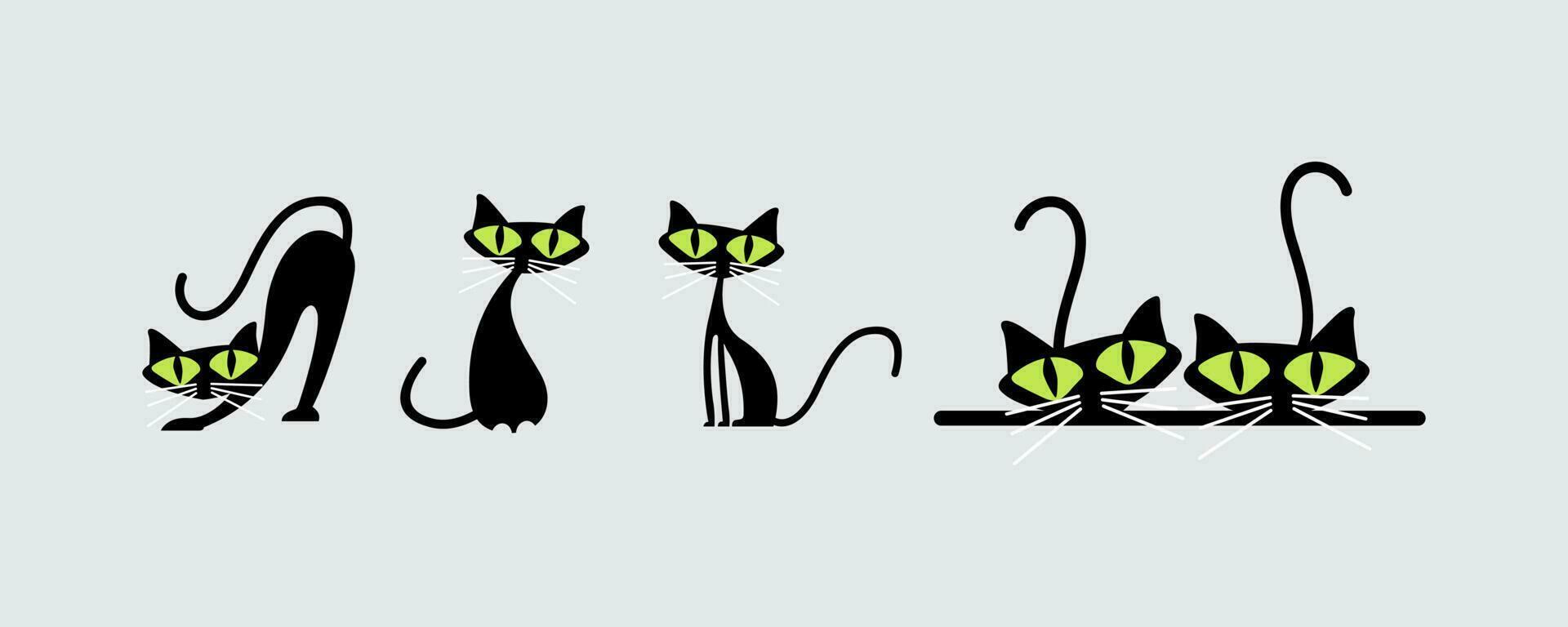mignonne noir illustration chat collection silhouette modèle agrafe art Contexte ensemble vecteur élément modifiable