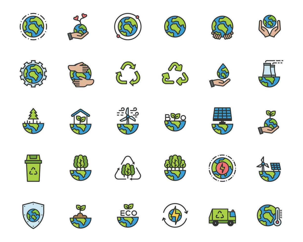 monde environnement journée icône ensemble. la nature renouvelable énergie Icônes. éco amical. Terre journée écologie contour vecteur icône illustration signe ,environnement , enregistrer énergie, éco