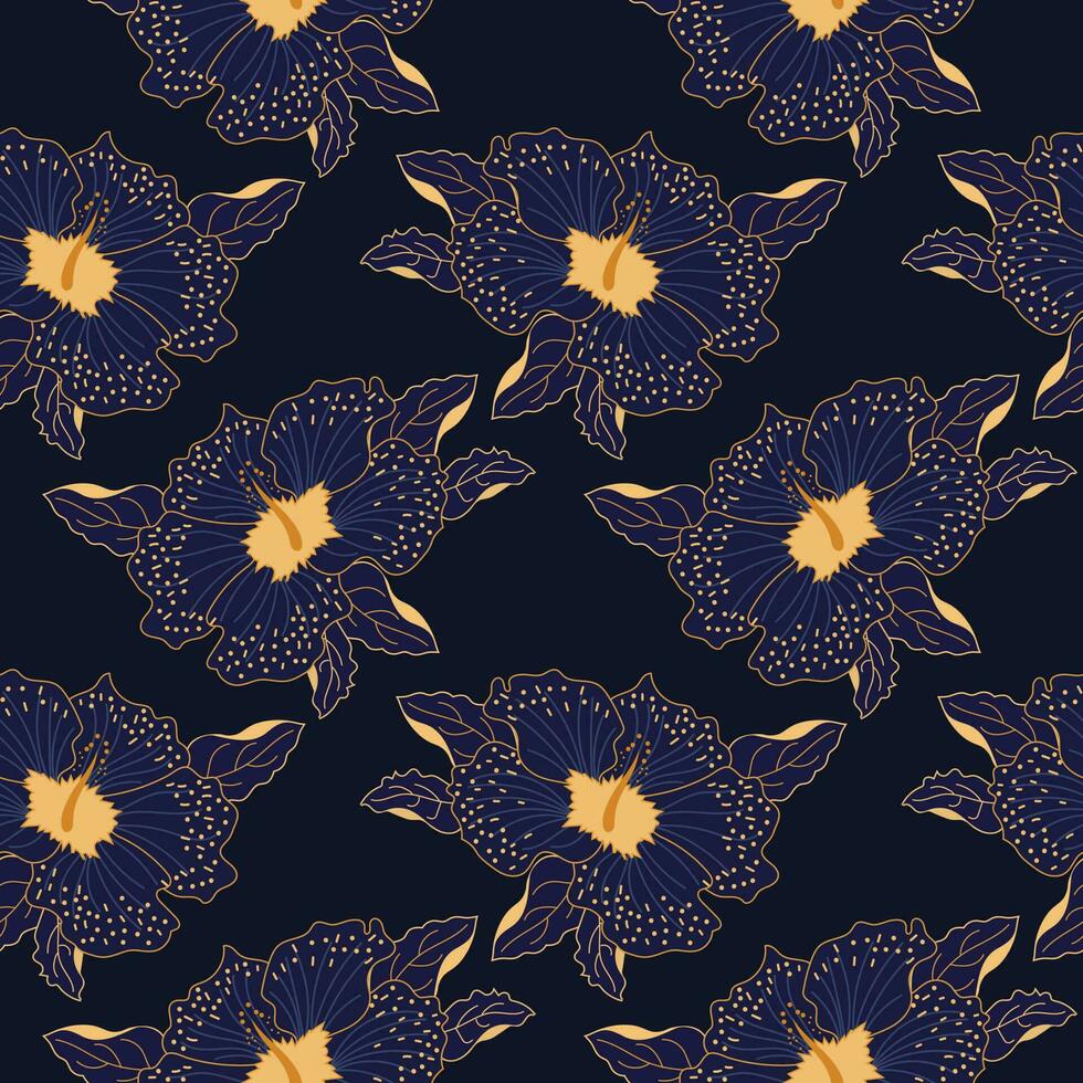 sans couture modèle, élégant bleu et or hibiscus fleurs. imprimer, floral arrière-plan, textile, fond d'écran, vecteur