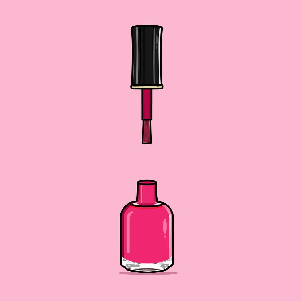 réaliste brillant rose clou polonais ouvert verre bouteille avec noir couvercle et clou brosse vecteur illustration