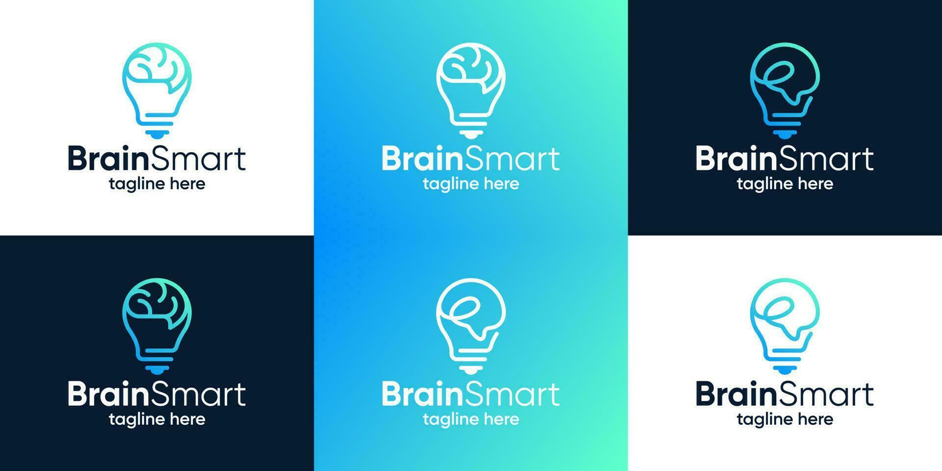 collection de cerveau logo conception avec lumière ampoule graphique conception vecteur illustration. intelligent cerveau symbole, icône, créatif.