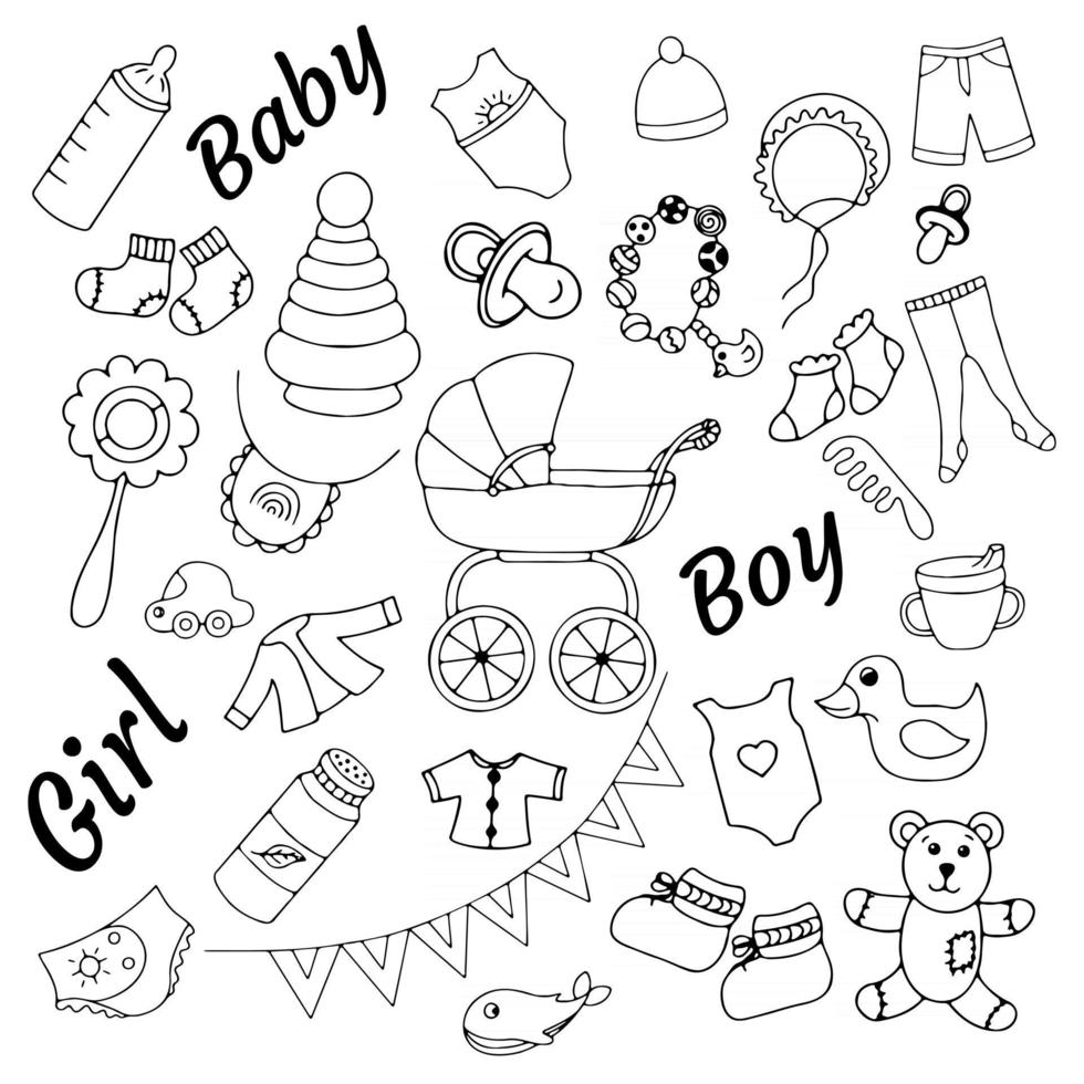 un ensemble d & # 39; illustrations vectorielles de doodle avec des objets et des jouets pour enfants vecteur