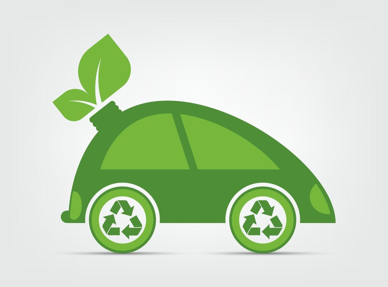 L'écologie et l'environnement symbole de voiture concept de paysage urbain avec des feuilles vertes autour des villes aident le monde avec des idées respectueuses de l'environnement vecteur