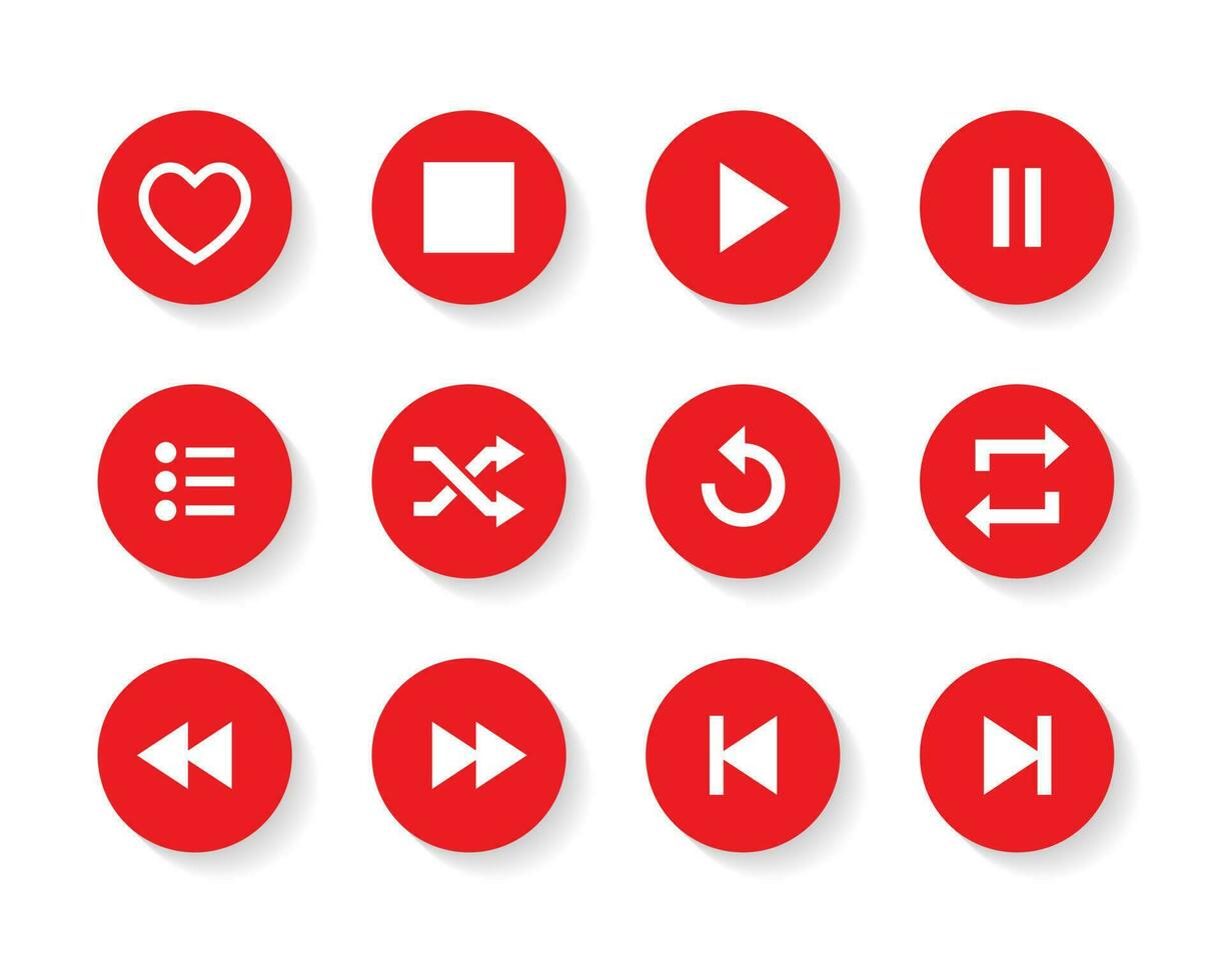 jouer, arrêt, pause, mélanger, répéter, précédent, suivant, préféré, et liste icône vecteur. éléments pour la musique app vecteur
