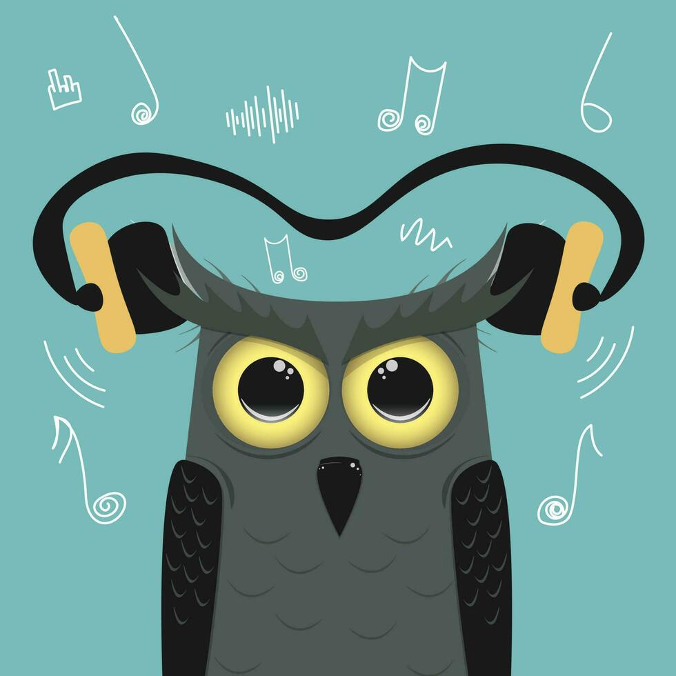 hibou avec casque de musique écouteur la musique branché cool style logo badge vecteur illustration