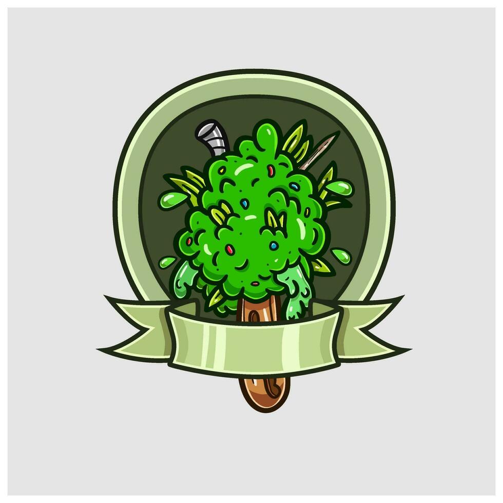 dessin animé mascotte de cannabis bourgeon la glace crème bâton logo avec ovale badge. vecteur