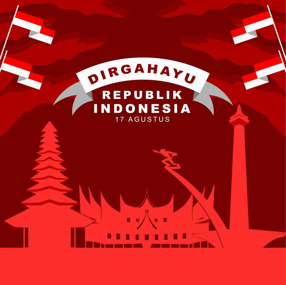 Indonésie indépendance journée sur 17e août, salutation carte et social médias poste, bannière et affiche plat style conception vecteur