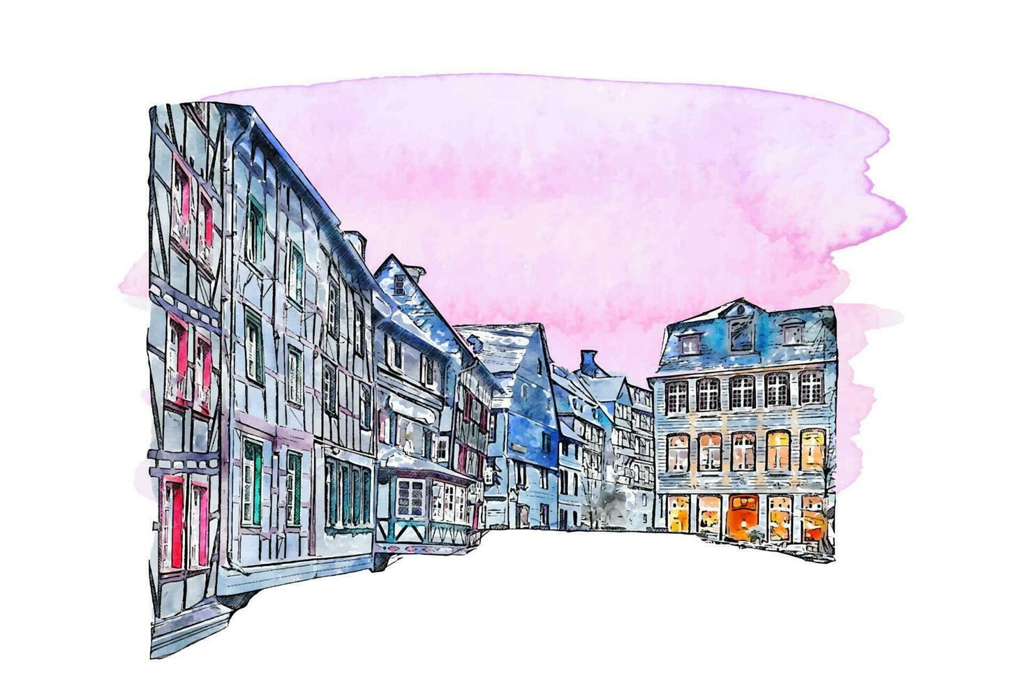 monschau Allemagne aquarelle main tiré illustration isolé sur blanc Contexte vecteur