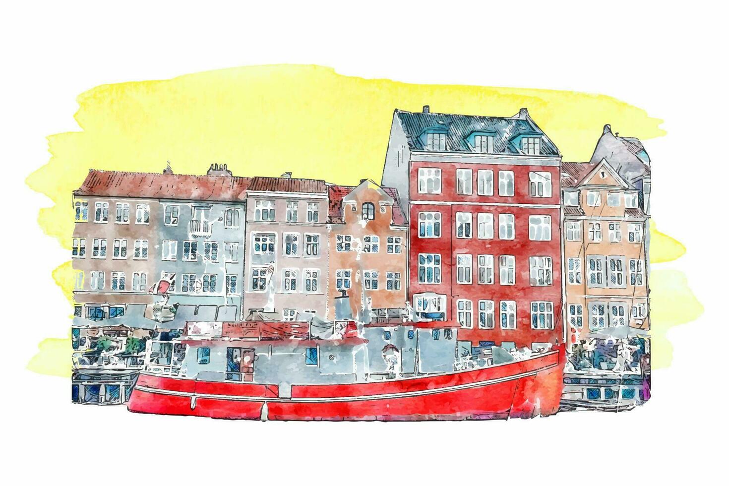 architecture Danemark aquarelle main tiré illustration isolé sur blanc Contexte vecteur