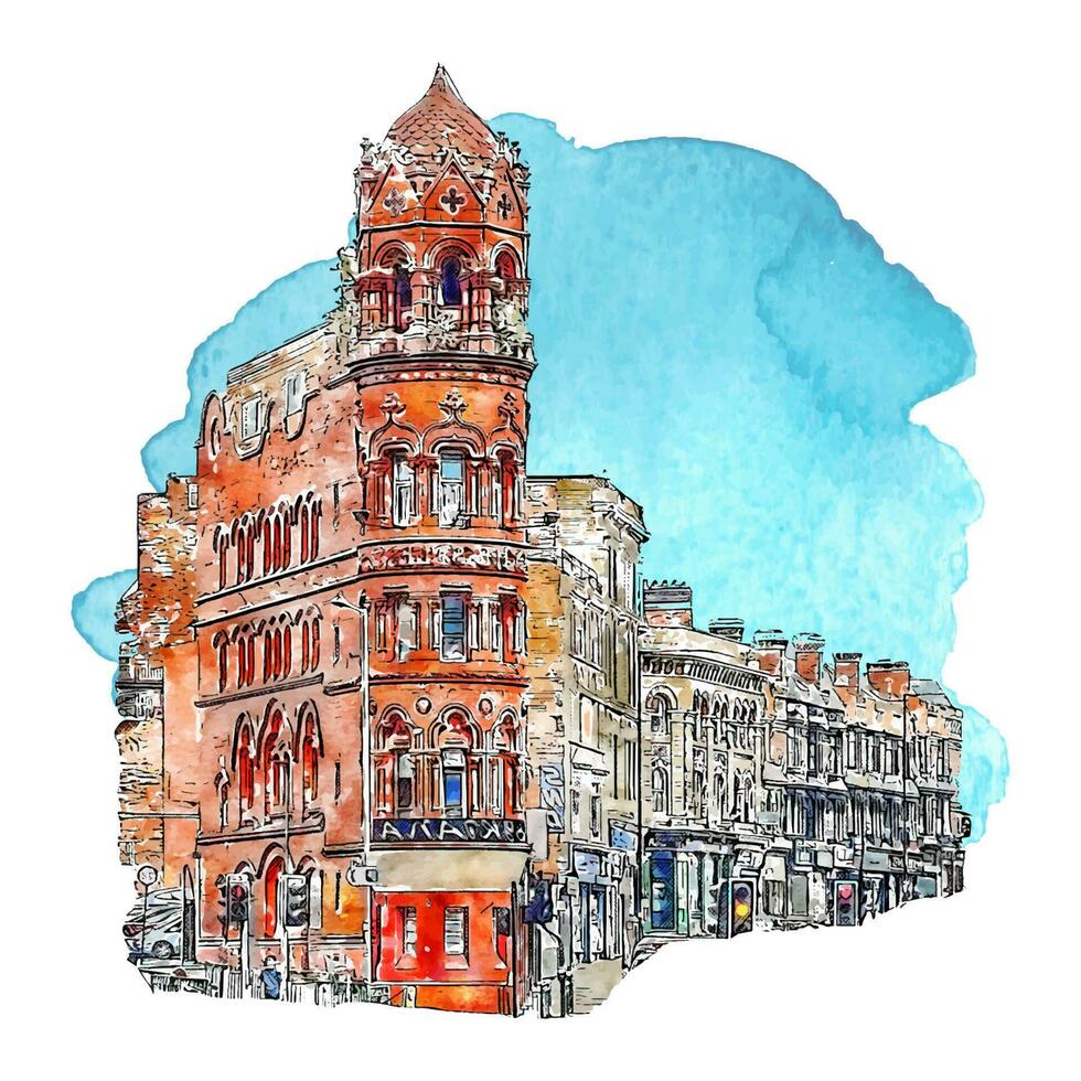 architecture Birmingham Angleterre aquarelle main tiré illustration isolé sur blanc Contexte vecteur