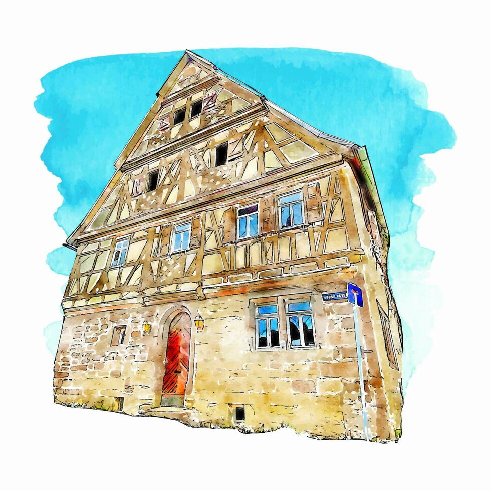 Stockheim baden wurtemberg Allemagne aquarelle main tiré illustration isolé sur blanc Contexte vecteur