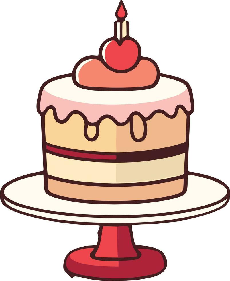 anniversaire, mariage, Tarte gâteau avec bougie dans plat Couleur vecteur conception dans blanc Contexte