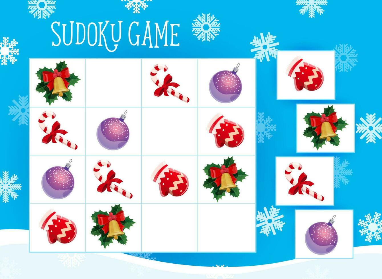 sudoku Jeu pour des gamins avec Noël arbre ornements vecteur