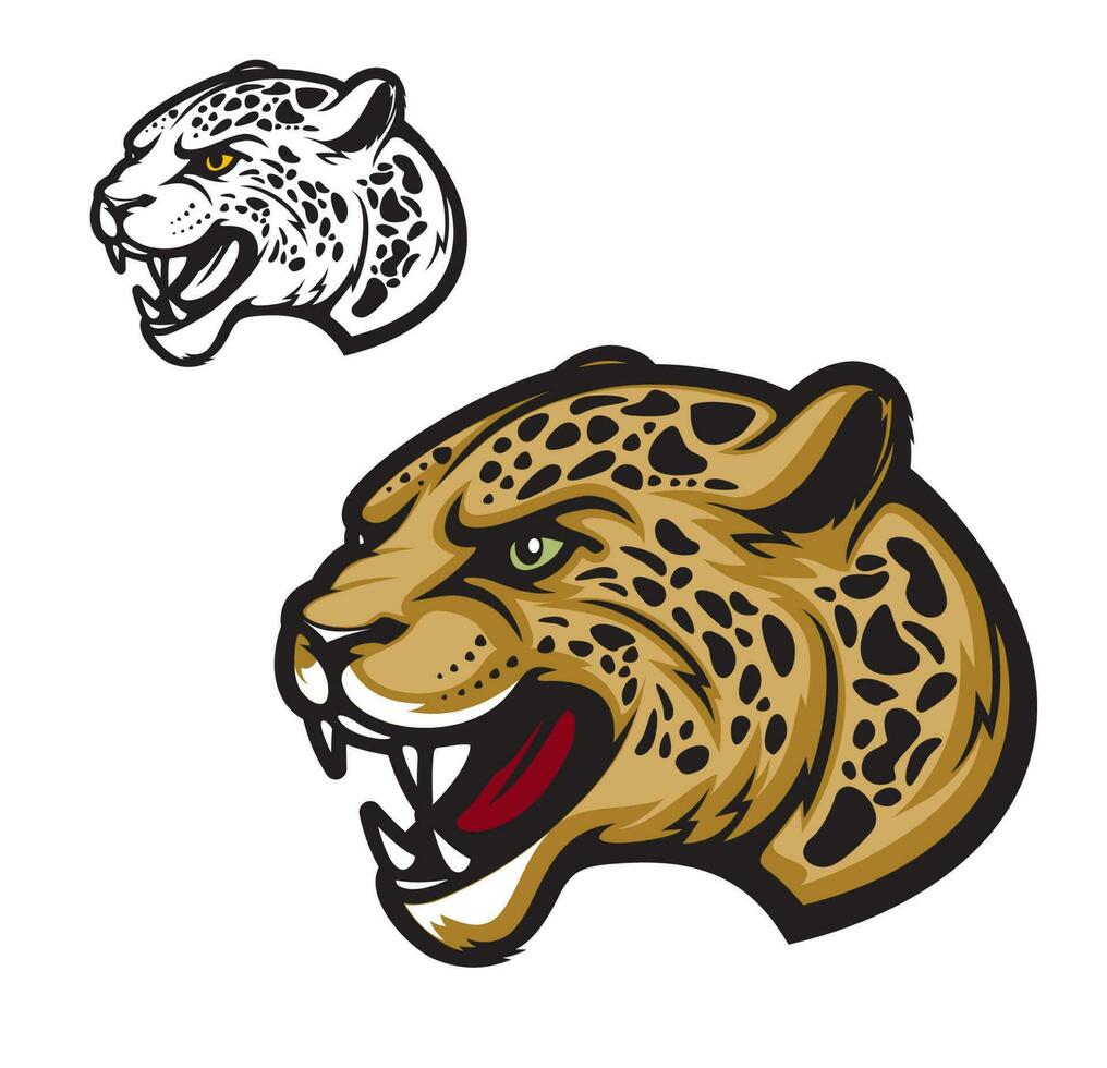 en colère jaguar ou léopard dessin animé animal mascotte vecteur