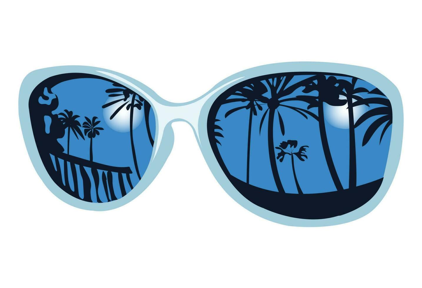 exotique paysage réfléchi dans des lunettes de soleil. été vacances concept. vecteur illustration isolé sur blanc Contexte.