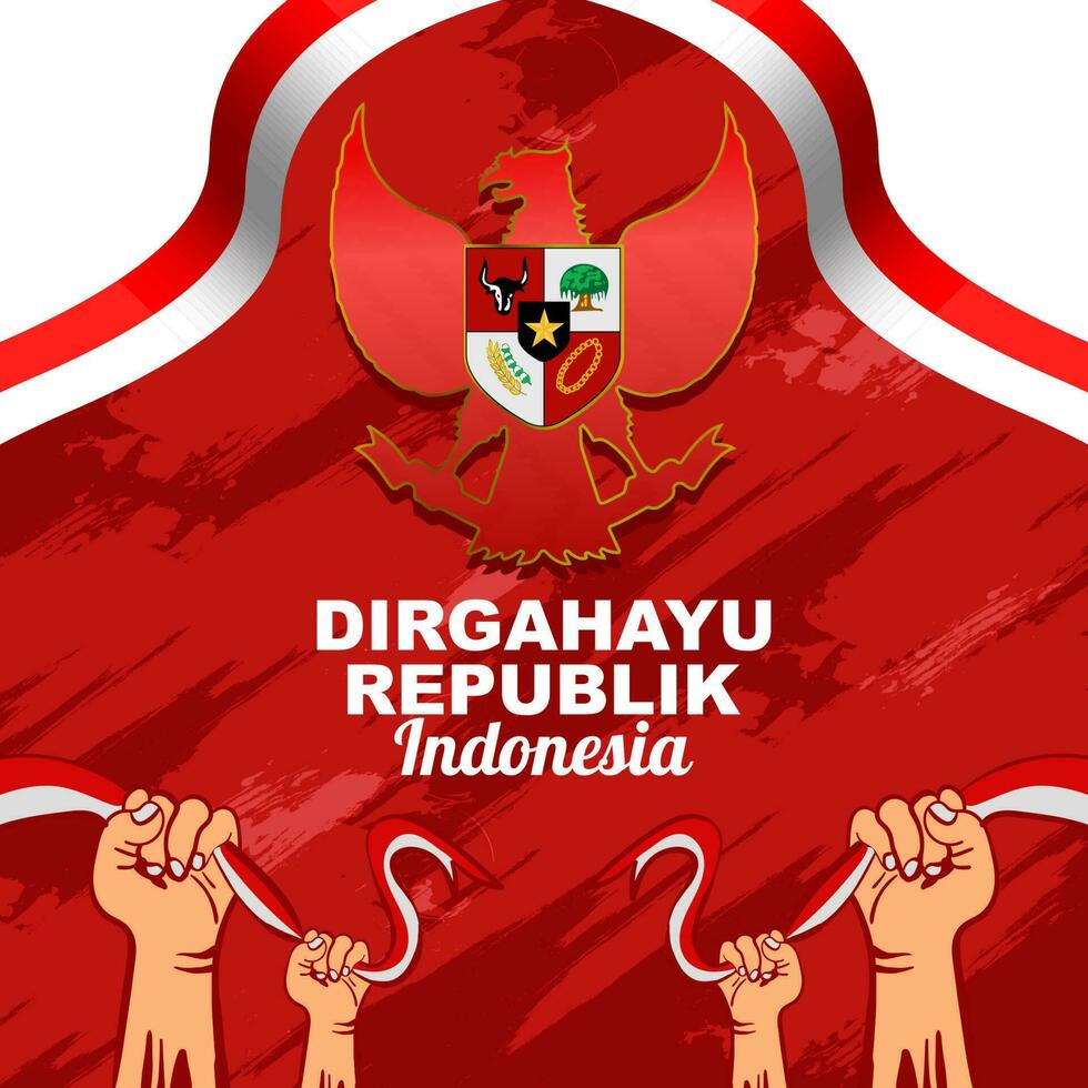 Indonésie indépendance journée 17e août, salutation conception avec rouge et blanc drapeau ruban décoration et pancasila symbole, vecteur conception illustration