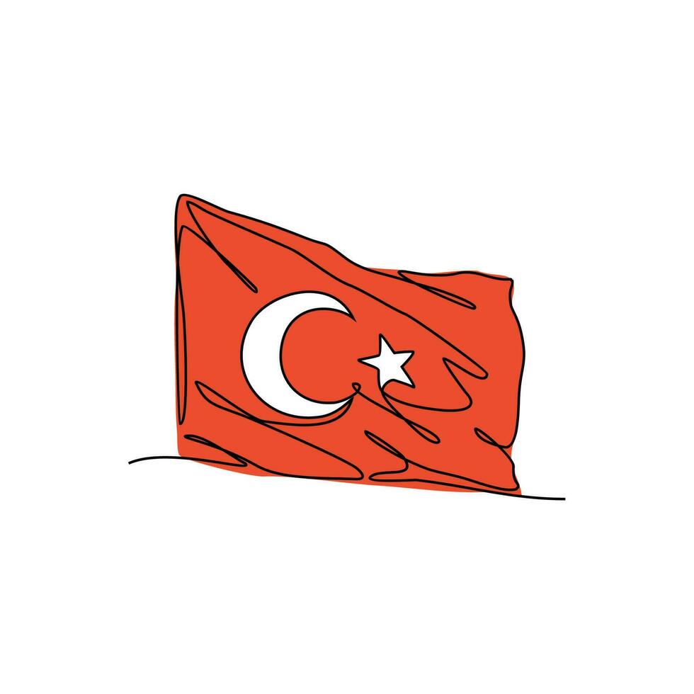 un continu ligne dessin de une turc drapeau. dinde patriotique dans Facile linéaire style. dinde patriotique conception concept vecteur illustration
