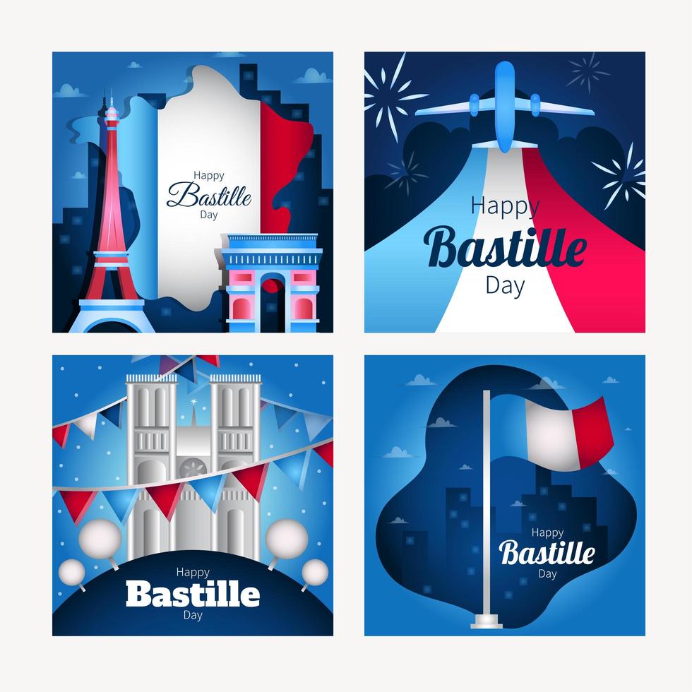 modèle de carte joyeux jour de la bastille vecteur