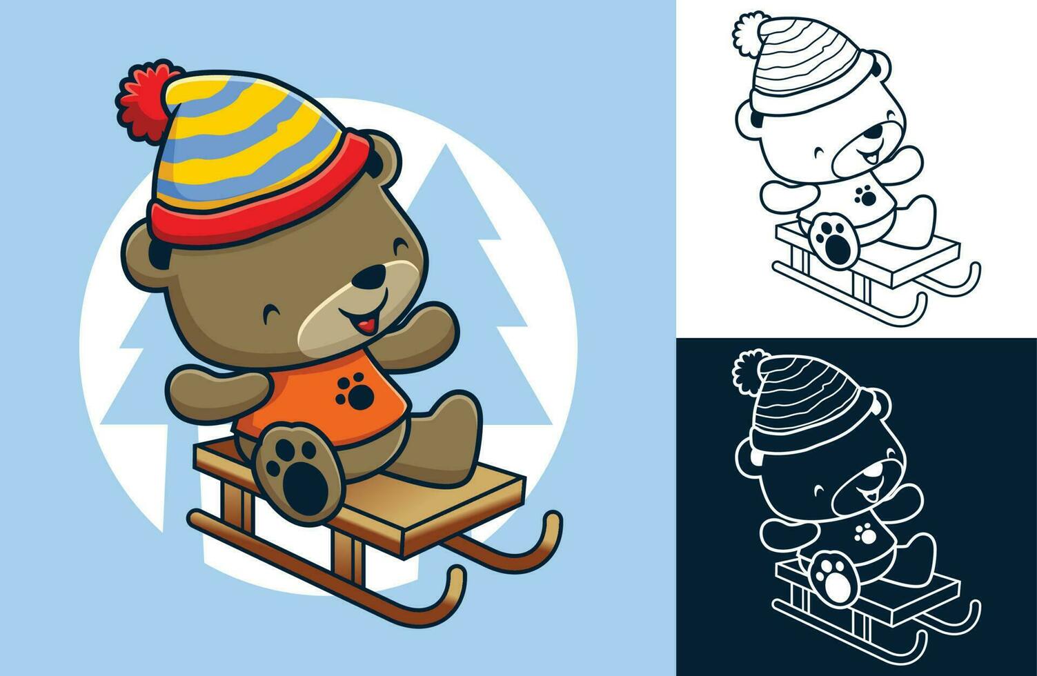 vecteur illustration de mignonne ours portant hiver chapeau monte sur une luge