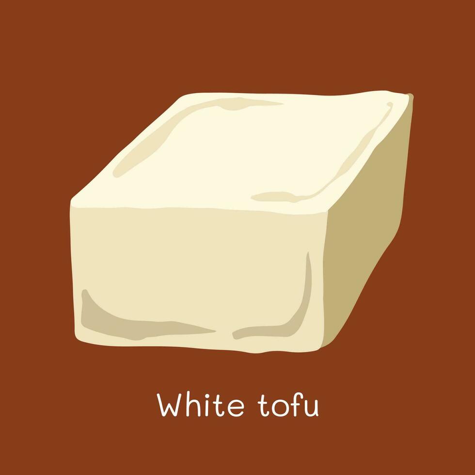 blanc Tofu vecteur illustration isolé sur carré rougeâtre marron Contexte. Facile plat art stylé nourriture dessin.