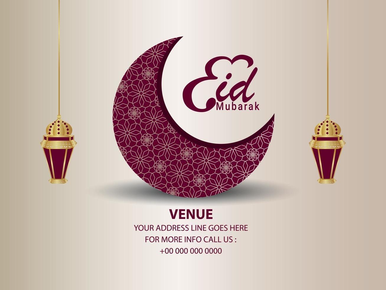 eid mubarak design plat concept avec motif arabe lune et lanterne sur fond clair vecteur