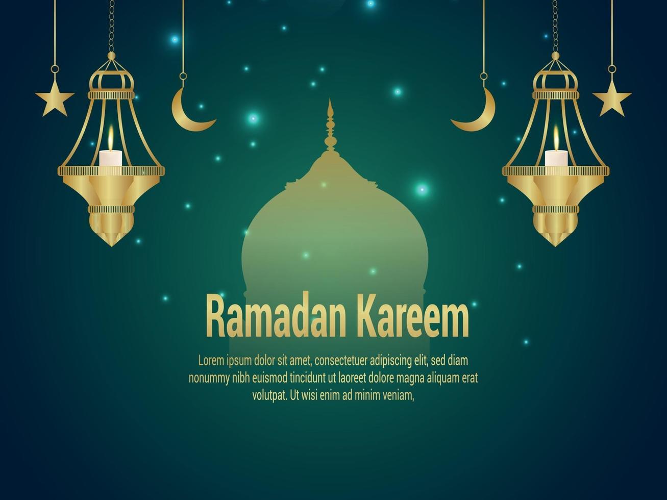 ramadan kareem fond islamique avec lanterne dorée et mosquée vecteur