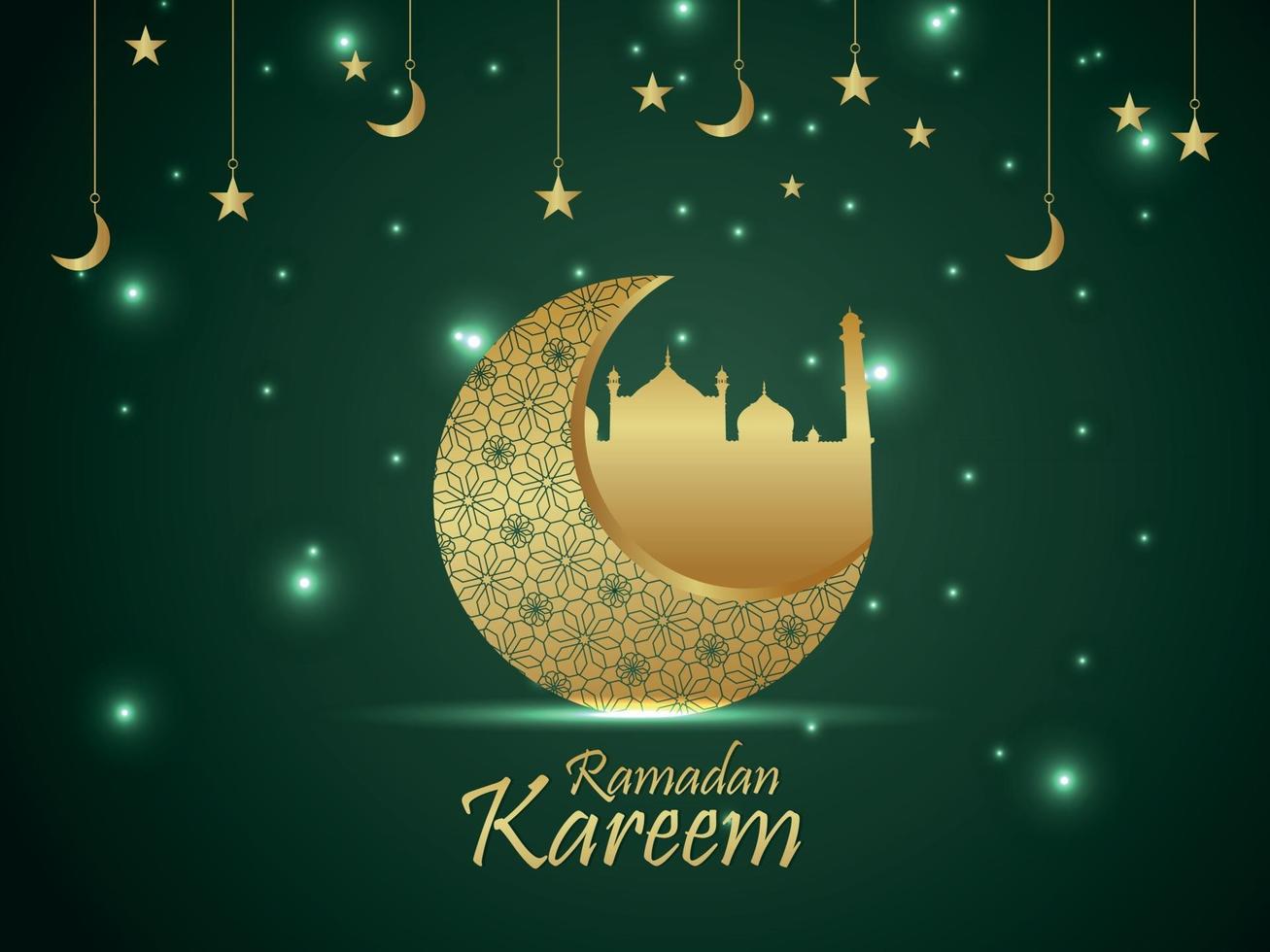 festival islamique de motif lune pour ramadan kareem avec mosquée sur fond créatif vecteur