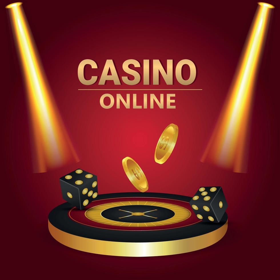 illustration vectorielle de casino en ligne vip avec roue de roulette 3d et pièce d'or vecteur
