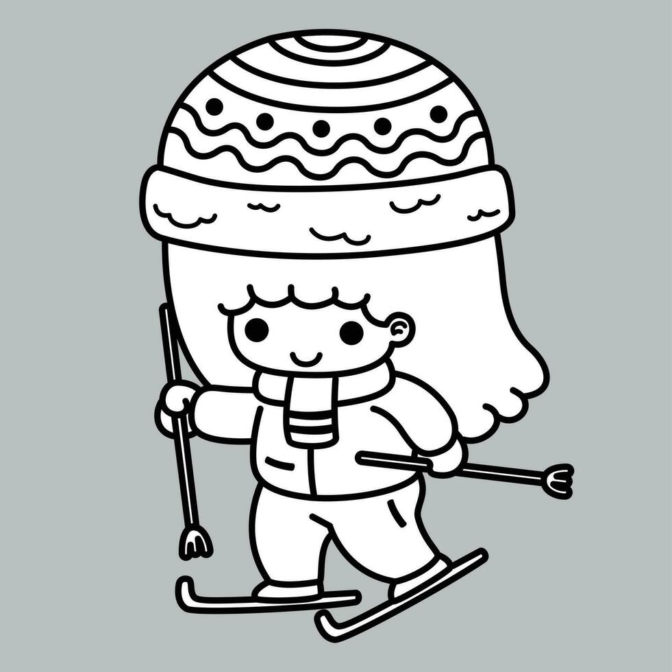 mignonne skieur fille dessin animé personnage vecteur