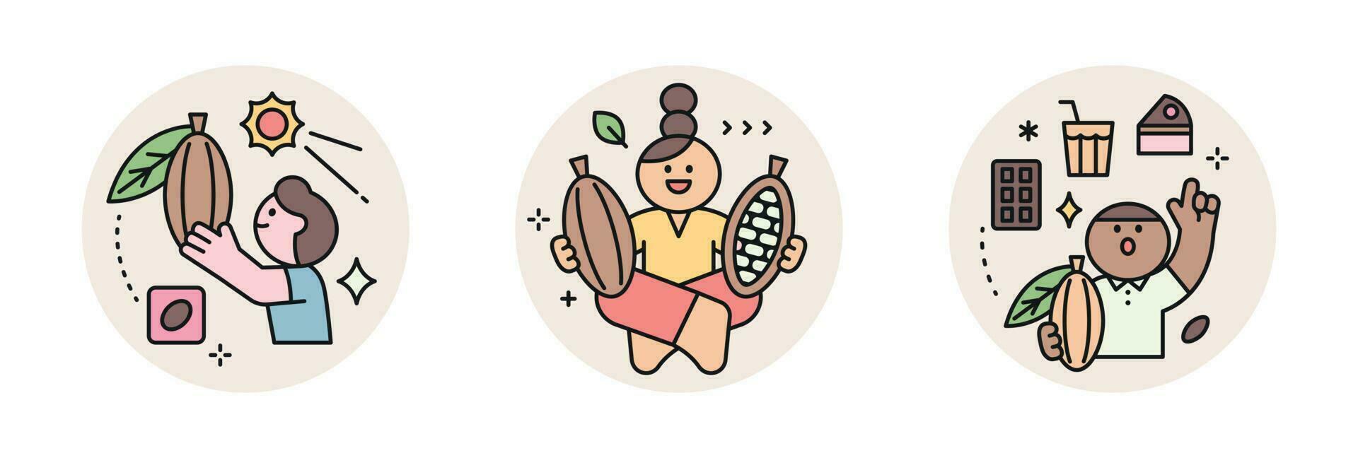 monde Chocolat journée. mignonne personnages et sucré Chocolat. cacao cultiver, agriculteur, nourriture vecteur