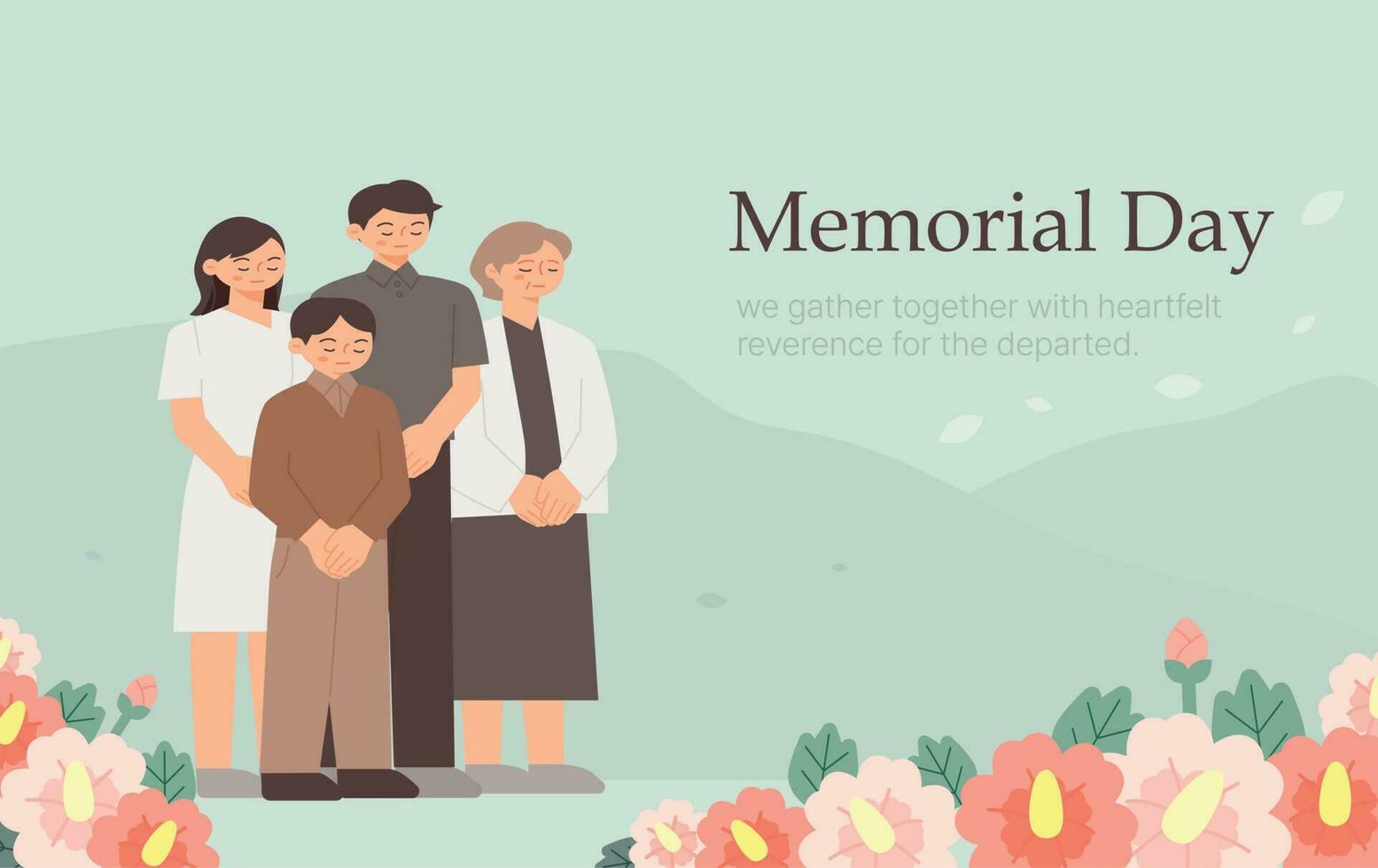 Sud Corée Mémorial journée. juin 6. anniversaire bannière. des familles Payer leur respects avec une moment de silence. vecteur