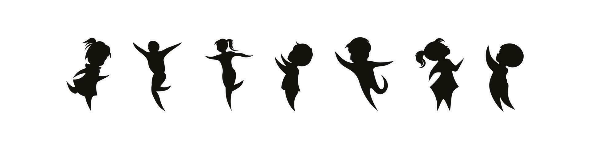 silhouette vectorielle d'enfants, collection d'icônes de silhouettes d'enfants garçons et filles mis en illustration vectorielle vecteur