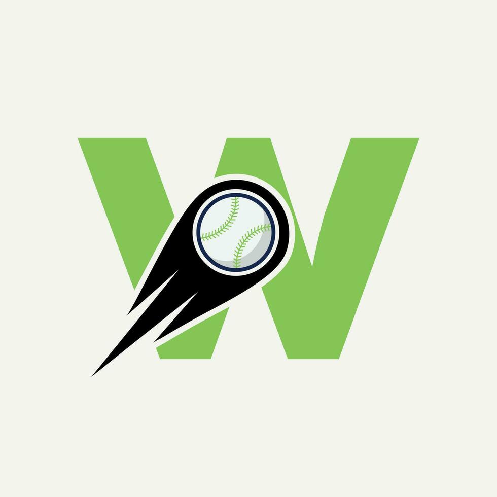 concept de logo de baseball lettre w avec modèle vectoriel d'icône de baseball en mouvement