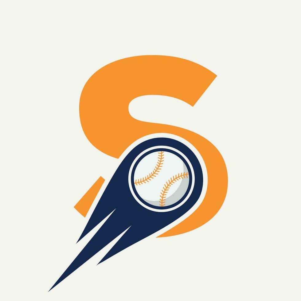 concept de logo de baseball lettre s avec modèle vectoriel d'icône de baseball en mouvement